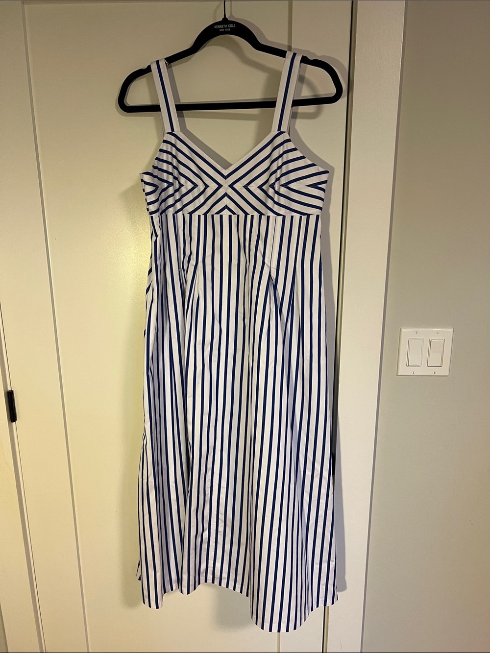 Talbots Navy and White Striped Midi Dress